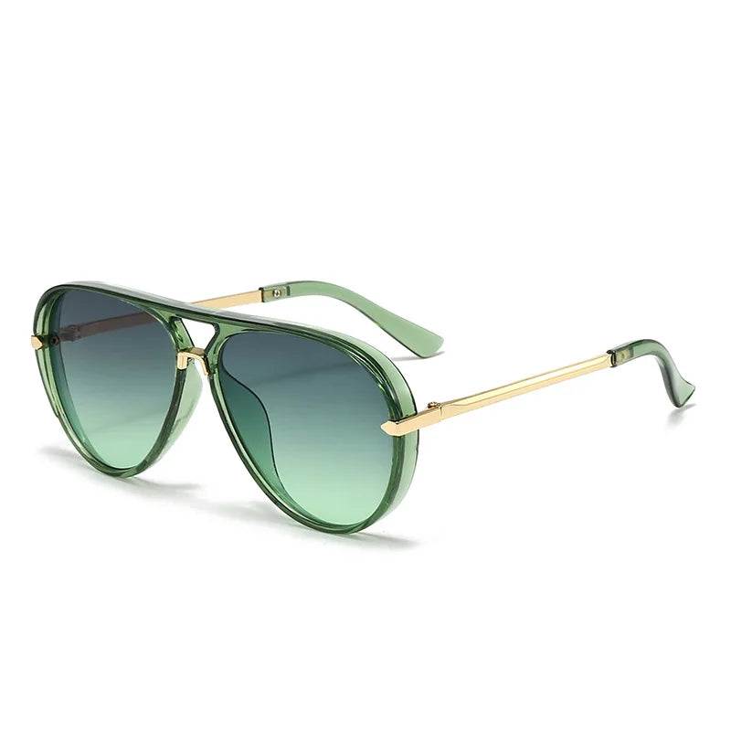 Olive green fashion protective sunglasses with gold-toned arms