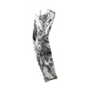 Black and white illustration of a fierce bird head design on an ice silk sun protection arm sleeve.
