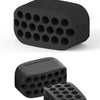 A black silicone jawline exerciser tool shown in multiple views.