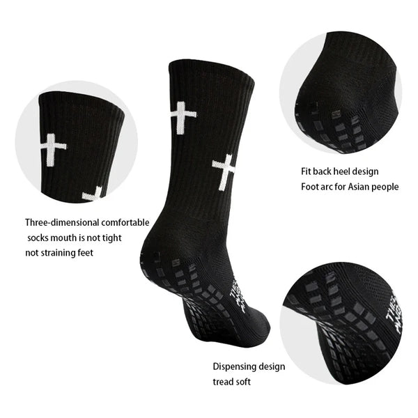 Black performance sports socks with a fit back heel design and dispersing tread soft sole