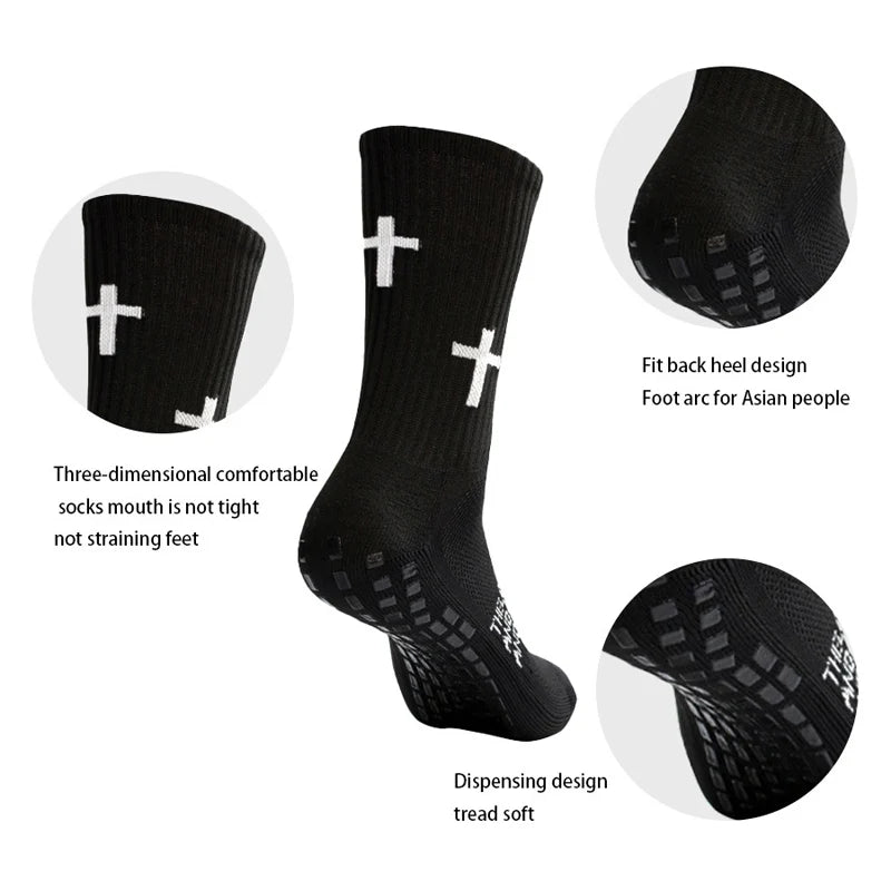 Black performance athletic socks with a fit back heel design and dispersing tread soft sole