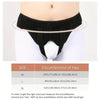 Black hernia support belt shown around the lower abdomen of a person's waist area.