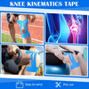 مجموعة شرائط تثبيت (كinesiology tape) زرقاء لتقوية الركبة، معروضة بزوايا مختلفة.