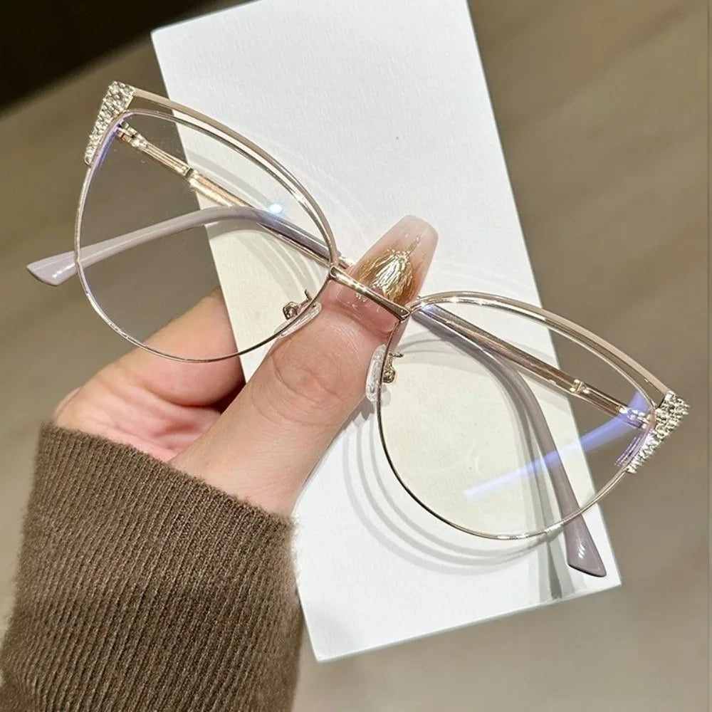 Rhinestone-Trimmed Blue Light Blocking Glasses with Clear Square Frame