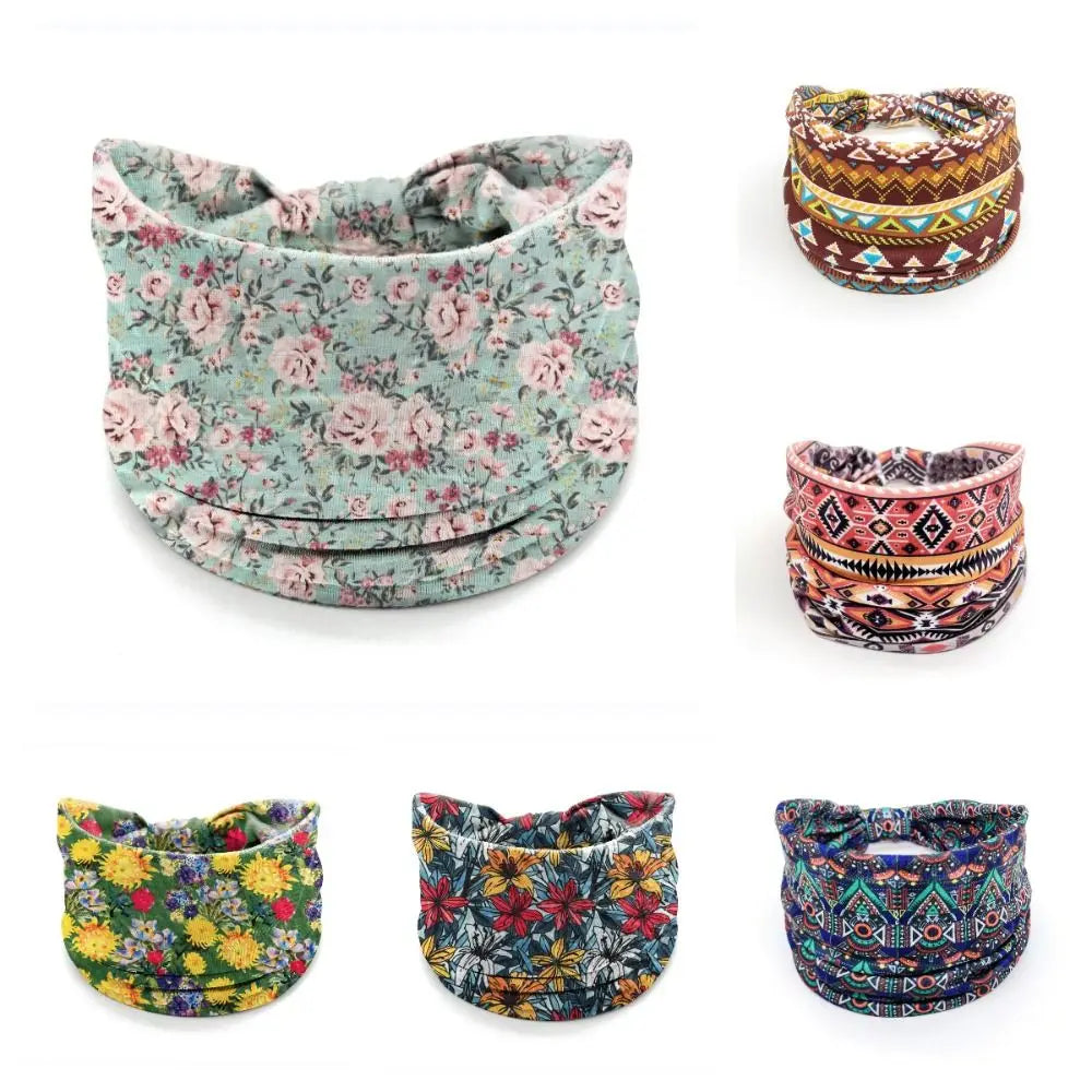 Colección de bandas para la cabeza de yoga bohemias elásticas en varios patrones y colores.