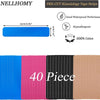 A set of 40 pre-cut kinesiology tape strips in various colors including blue, pink, black, and beige.