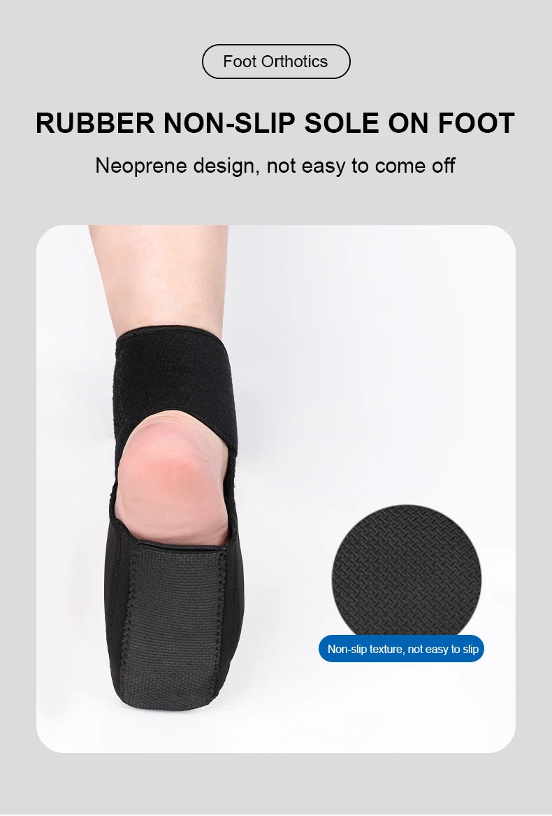 A black rubber non-slip sole foot orthotic designed with neoprene for foot pain relief.