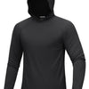 Schwarzer, langärmeliger, leichter Hoodie für Herren mit Kapuze, von vorne.