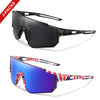 A pair of youth UV400 sunglasses with a square frame, shown in black and red stripes.