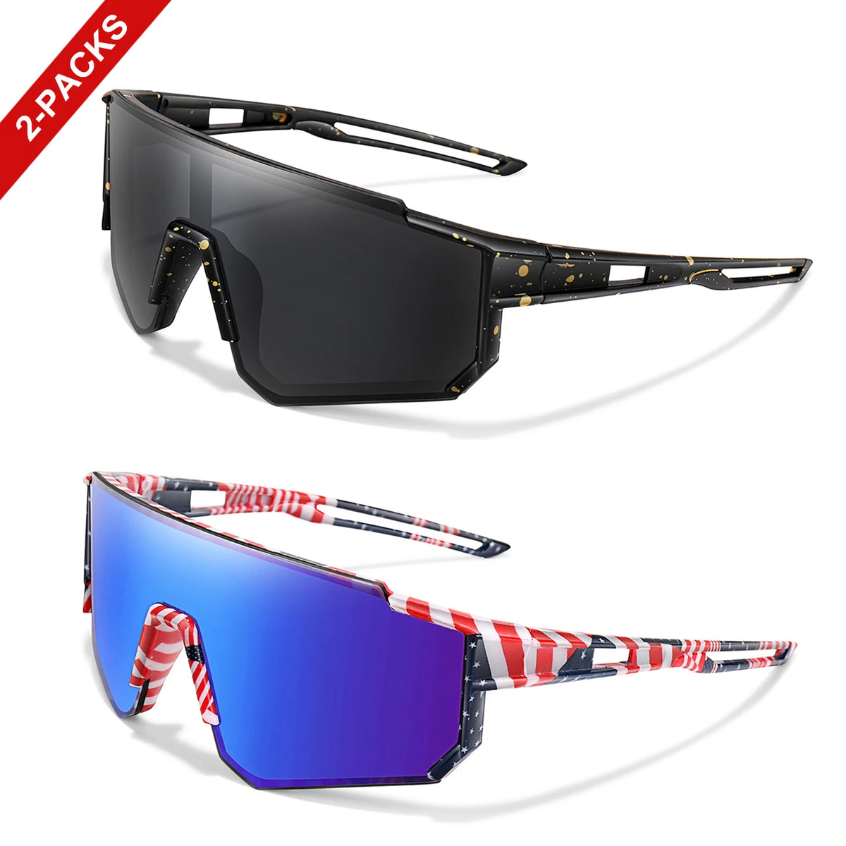 A pair of youth UV400 sunglasses with a square frame, shown in black and red stripes.