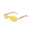 Gafas sin aro vintage de diamantes con lentes amarillos y monturas de madera