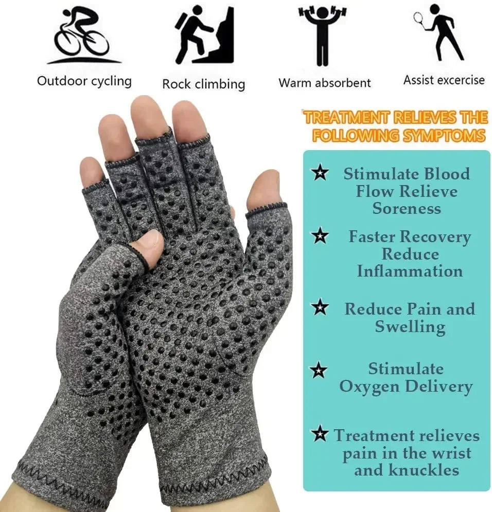 Graue Kompressionstherapie-Handgelenk-Stützhandschuhe mit verschiedenen Übungs-Symbolen