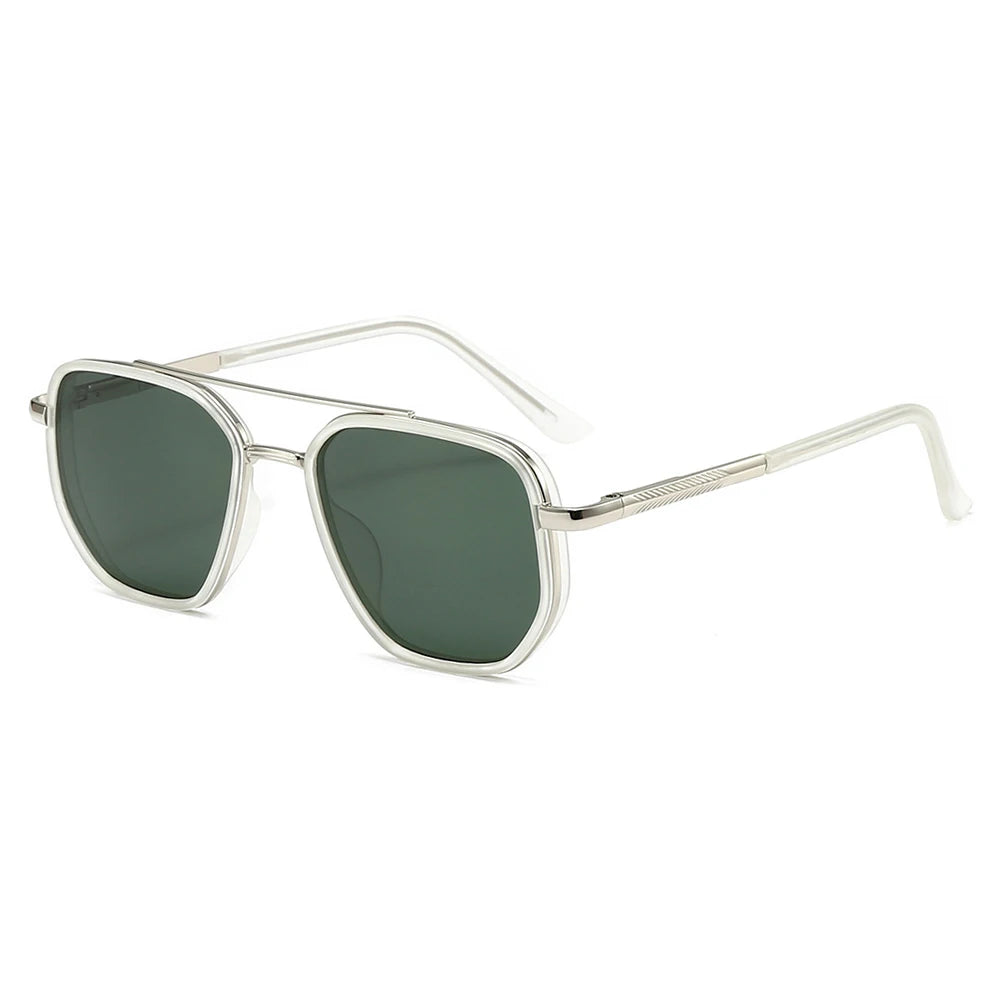Classic pilot polarized sunglasses with silver frames and dark green lenses