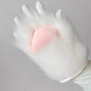 Gants en peluche blancs à moitié, avec doublure rose, vue rapprochée