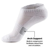 White compression socks with arch support for blood flow and circulation.