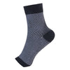 Black compression socks with a geometric pattern for foot and ankle pain relief
