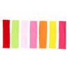 A set of solid elastic hair bands in red, lime green, pink, orange, and yellow.