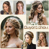 A collage of women showcasing various bohemian style braided hair accessories and long wavy hair.