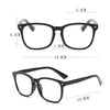 A pair of black elegant anti-blue light reading glasses shown in multiple views.