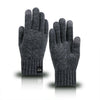 A pair of gray women's thermal touchscreen knit gloves shown against a white background.
