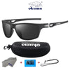 Okuma polarized sports sunglasses with UV protection and color-changing lenses shown with a case and strap