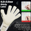 A close-up of a white latex glove with fingers, showing instructions for use and warnings against using nails.