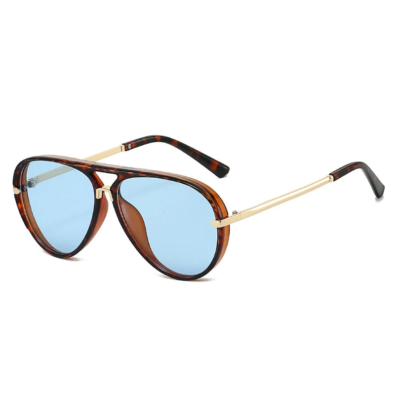 Retro pilot sunglasses with brown tortoiseshell frames and blue gradient lenses