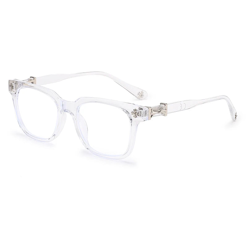 Clear acetate frame glasses with a silver accent detail