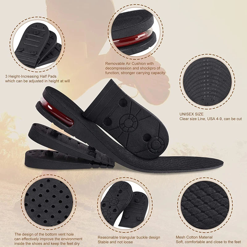 Adjustable Height Increase Insoles with Shock Absorption