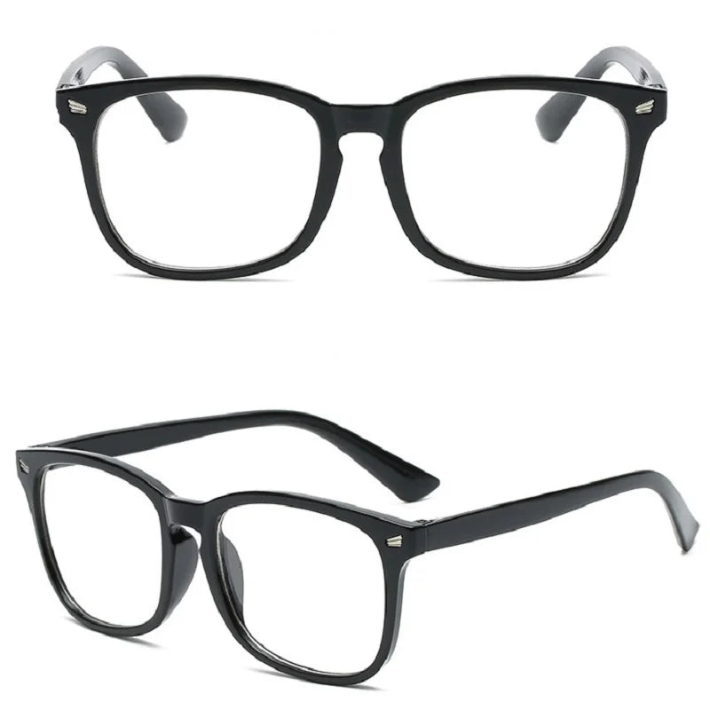 A pair of black, elegant anti-blue light reading glasses shown against a white background.
