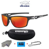 Okuma polarized sports sunglasses with orange lenses and a protective case and strap
