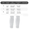 White honeycomb leg guards shown in various sizes M, L, and XL with corresponding measurements.