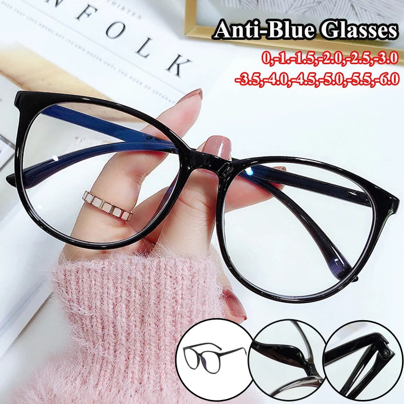 Women's Round Frame Blue Light Blocking Myopia Glasses