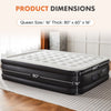 A black air mattress is shown on a floor, with dimensions 80 x 60 x 16 inches.