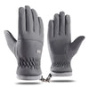 A pair of gray extreme cold-proof ski gloves shown against a white background.