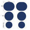 A pack of round, dark blue self-adhesive shoe repair patches with varying diameters.