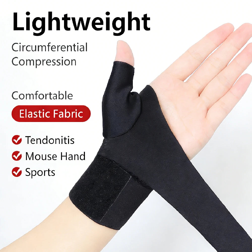 Black elastic fabric wrist support brace for comfortable compression and tendonitis relief