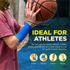 A hand is applying blue instant cooling ice tape to an athlete's knee, elbow, ankle, or wrist for muscle recovery.