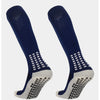 Pair of navy blue and white long football training socks for men