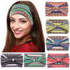 A woman models colorful boho cotton turban headbands for workout and yoga
