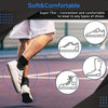 A person wearing white athletic shoes is shown in motion, highlighting the comfort and versatility of soft and comfortable fo