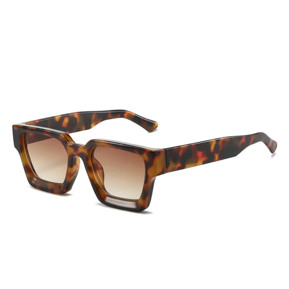 Brown leopard print retro square sunglasses with tinted lenses