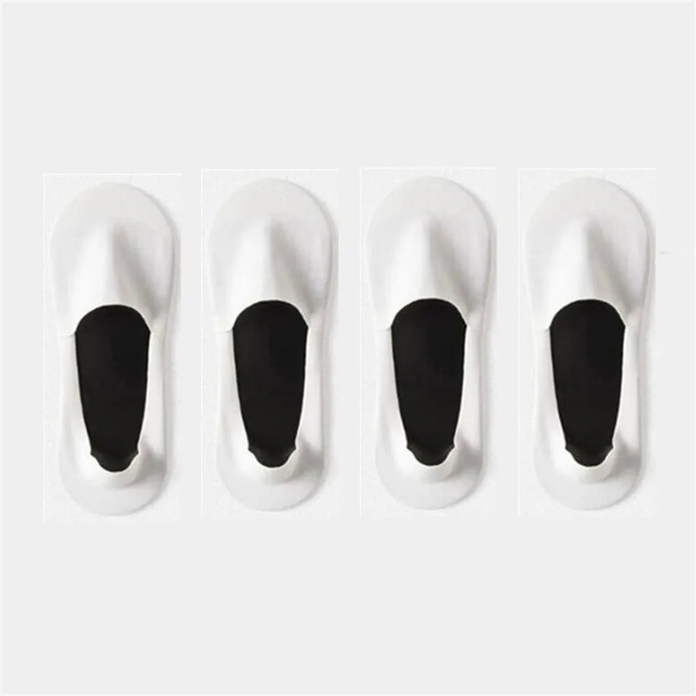 Three views of men's invisible boat socks showing the sole and foot shape.