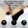 Eine Person überwacht ihre Körperdaten mit einer Smartwatch für Herzfrequenz, Blutsauerstoff und Schlafverfolgung.