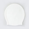 A smooth, white silicone swim cap designed for long hair.