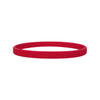 A solid red silicone wristband shown flat.