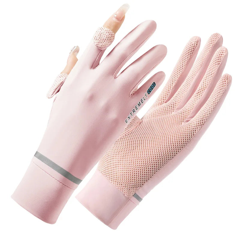Guantes de ciclismo para proteger del sol, color rosa, con forro interior de malla