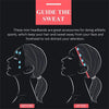 Before and after images showing mini silicone sports headbands used for keeping hair and sweat away from the face during athl