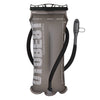 A gray durable TPU water bladder with a black tube and cap for hydration.