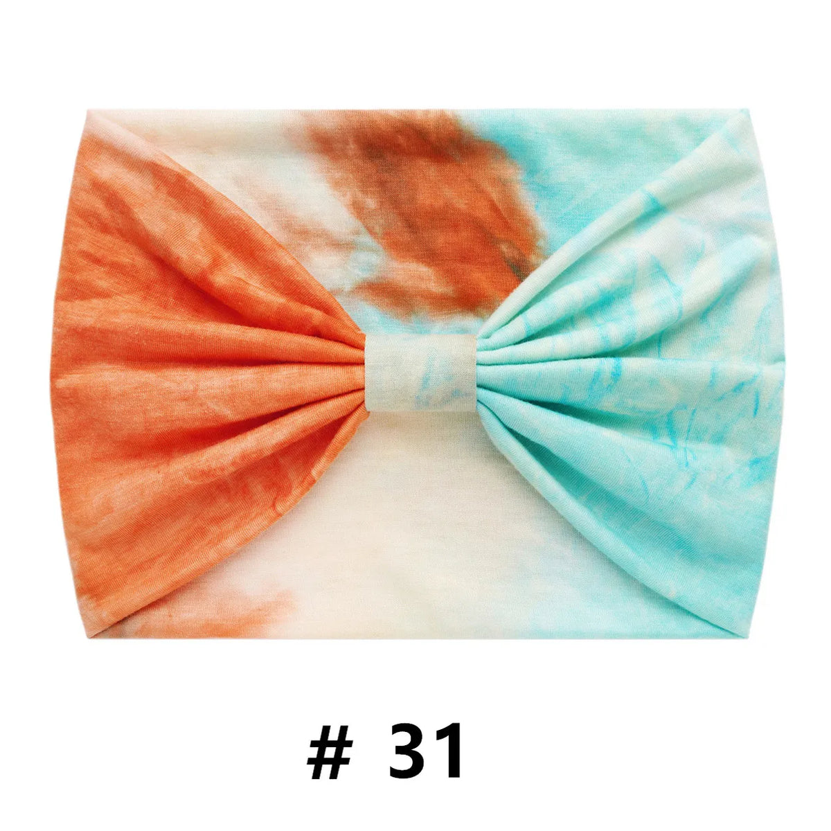 Bandeau en coton tie-dye avec des motifs aquarelle orange et bleu clair.